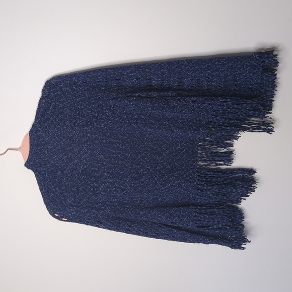 525 America NWT Fringe Cardigan Open Knit Sweater In Navy Combo - Picture 11 of 14